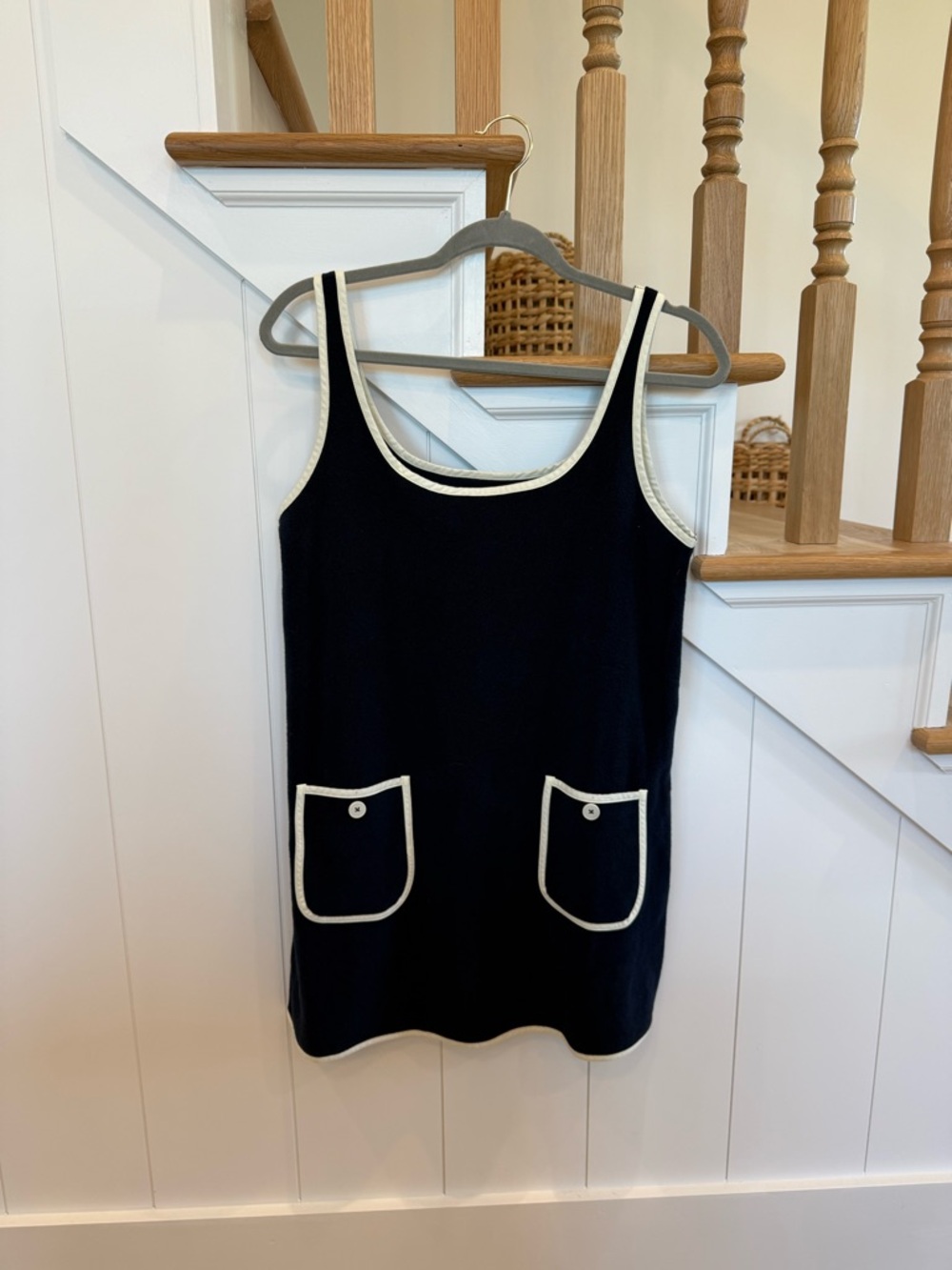 Tuckernuck Navy Mini Terrycloth Button Tank Coverup Dress Pocket Trim XS